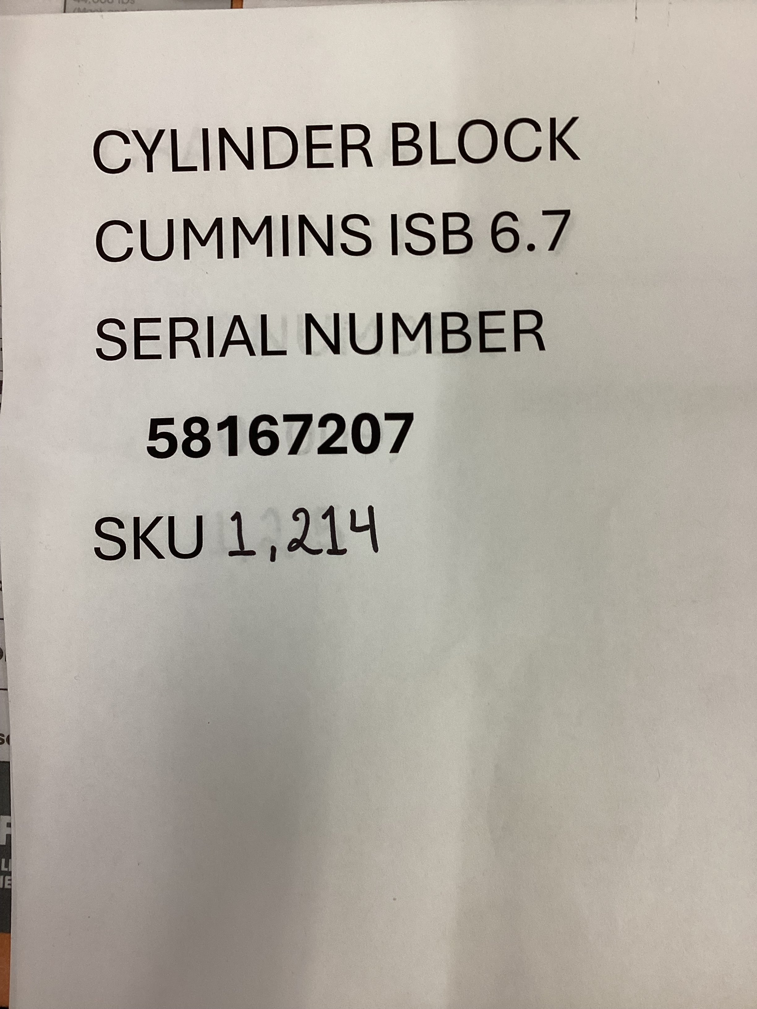 USED | ENGINE CYLINDER BLOCK CUMMINS ISB 6.7 | SKU1,214