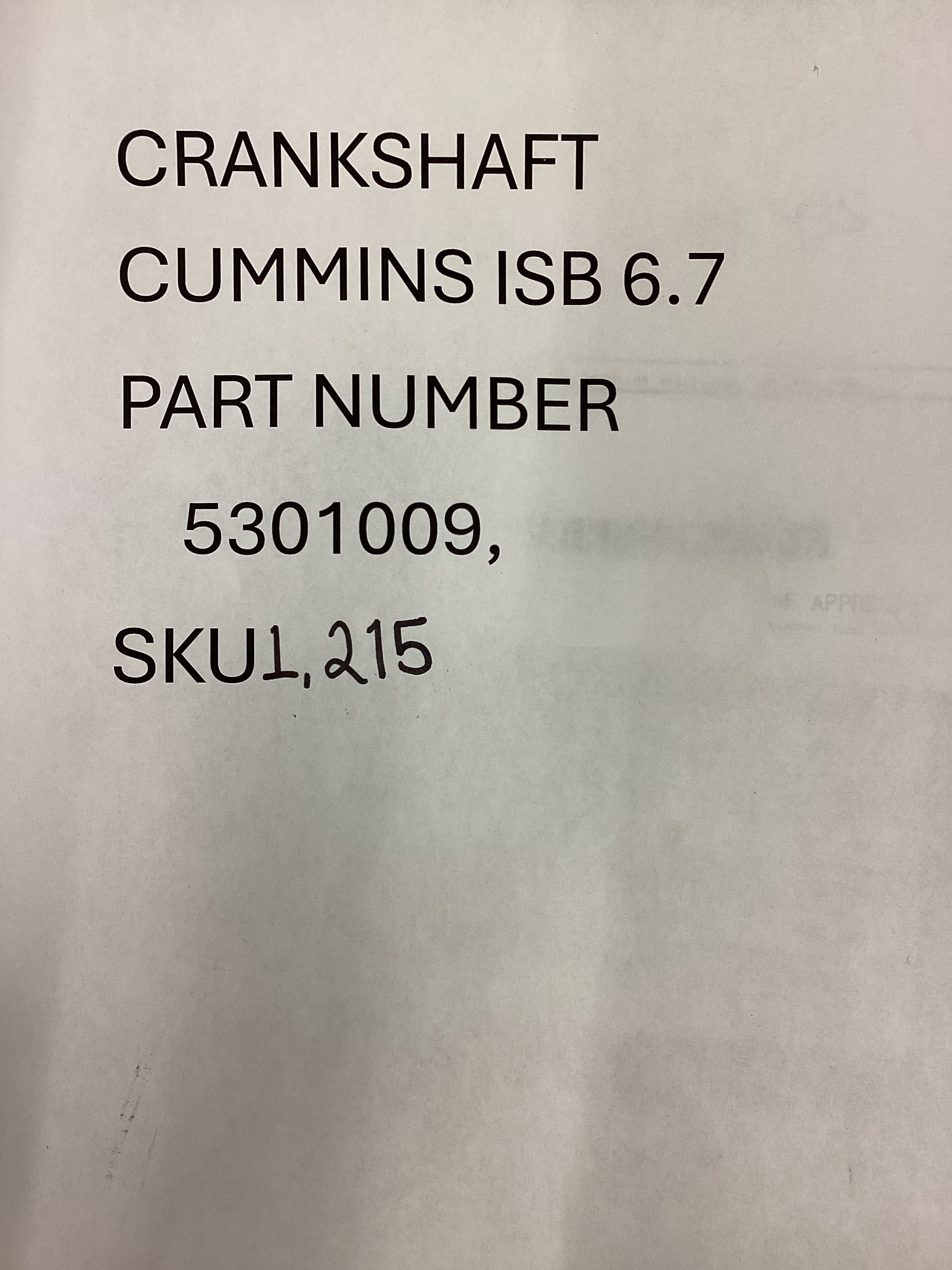 USED | ENGINE CRANKSHAFT ASSEMBLY CUMMINS ISB 6.7 | SKU1,215